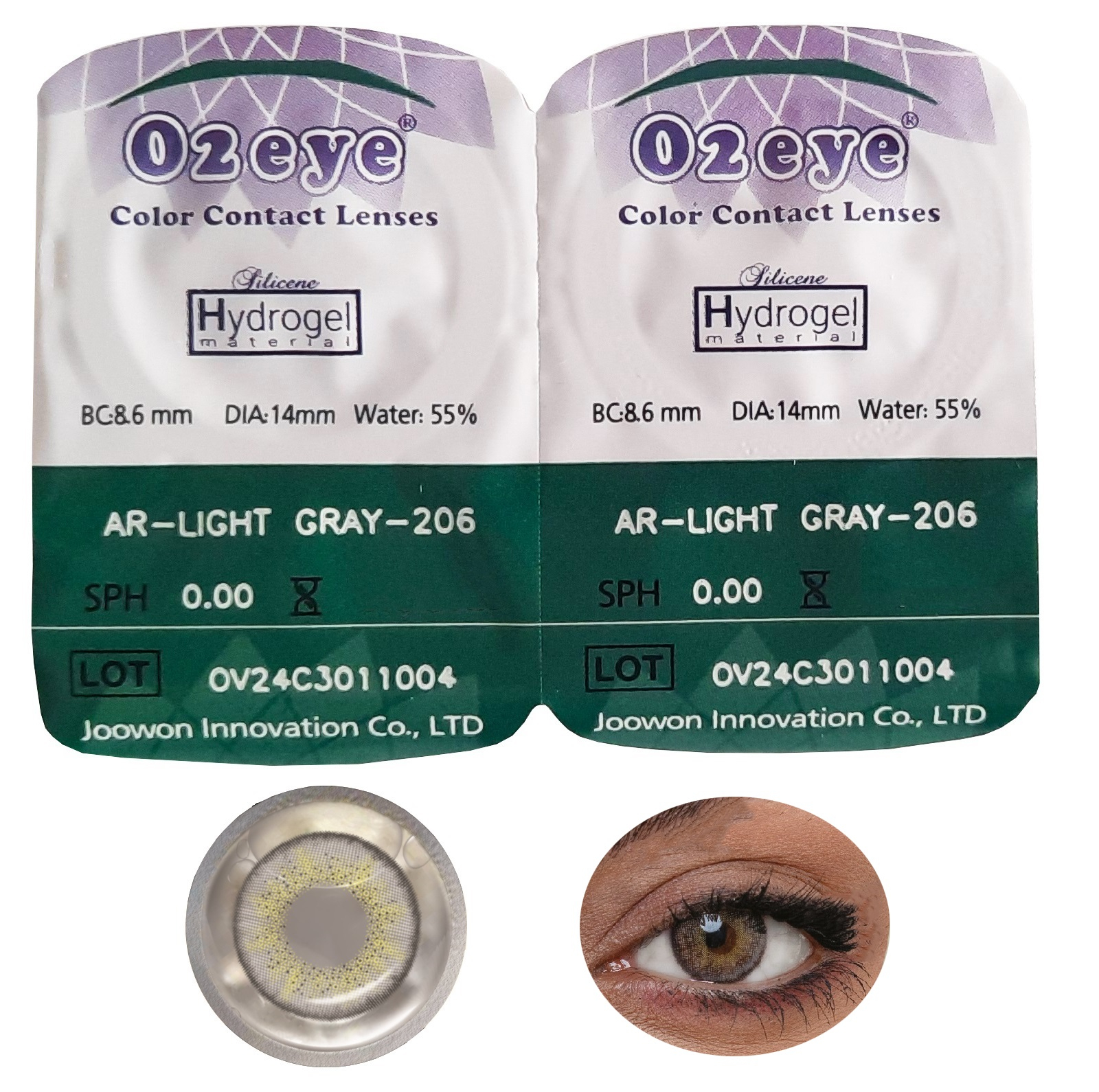 لنز چشم 02آی مدل Hydrogel شماره 206 رنگ طوسی عسلی