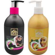 ماسک صورت لایه‌بردار، آبرسان و درخشان‌کننده بی ام اس مدل GOLDEN حجم 300 میلی‌لیتر به همراه ماسک صورت زغالی بی ام اس حجم 300 میلی‌لیتر، ضد جوش، آرامش‌بخش و تحریک‌کننده کلاژن‌سازی پوست