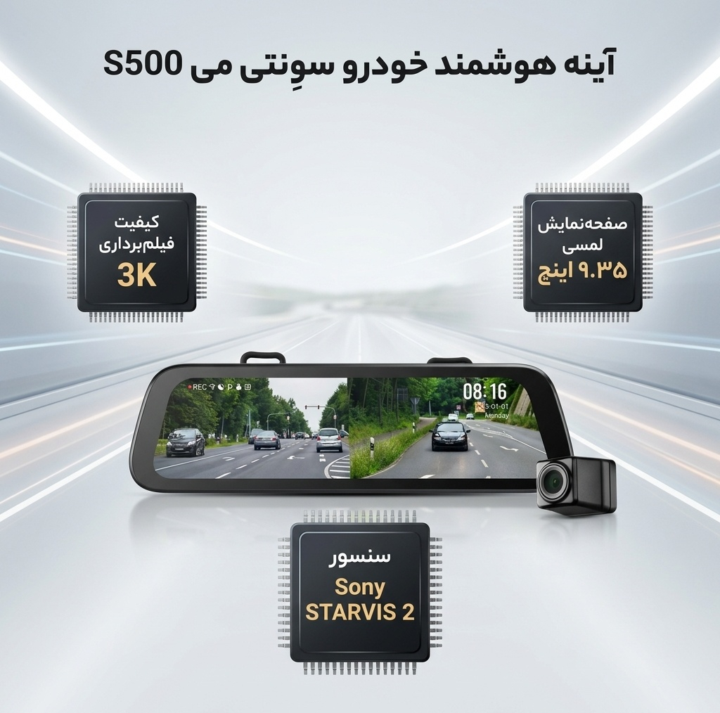 آینه هوشمند خودرو سوِنتی مِی مدل 70mai Rearview Dash Cam S500 به همراه دوربین