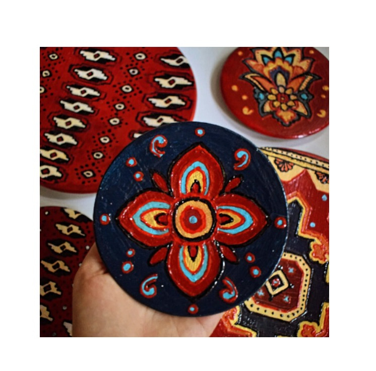 تابلو نقاشی اکریلیک مدل دیوارکوب سفالی بسته ۵ عددی