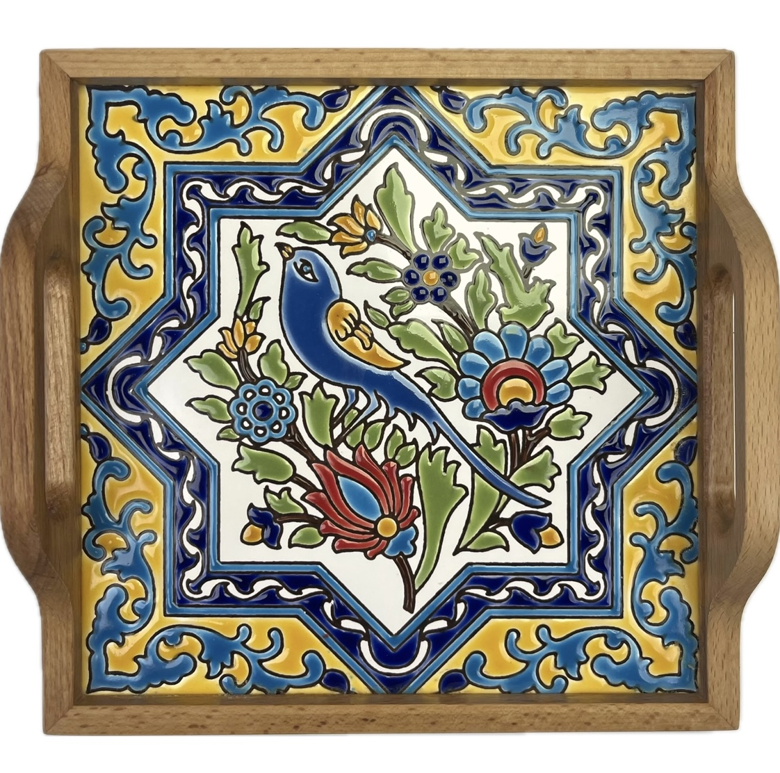 سینی کاشی کاری مدل مرغ مینا
