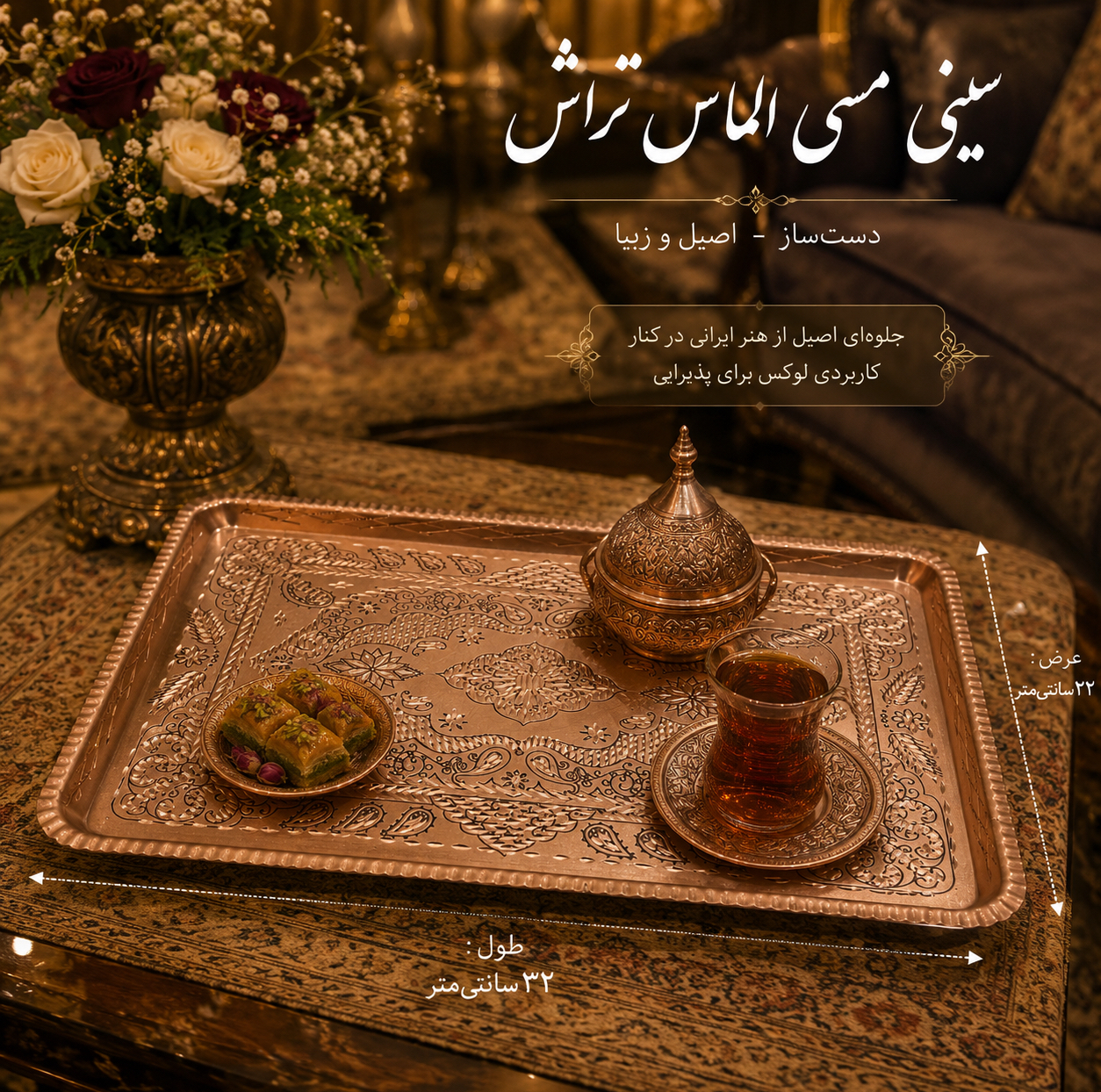 سینی مسی مدل زنجان الماس تراشی