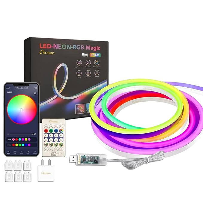 ریسه نئون فلکسی مدل LED-NEON-RGB-IC برنامه پذیر 5 متری