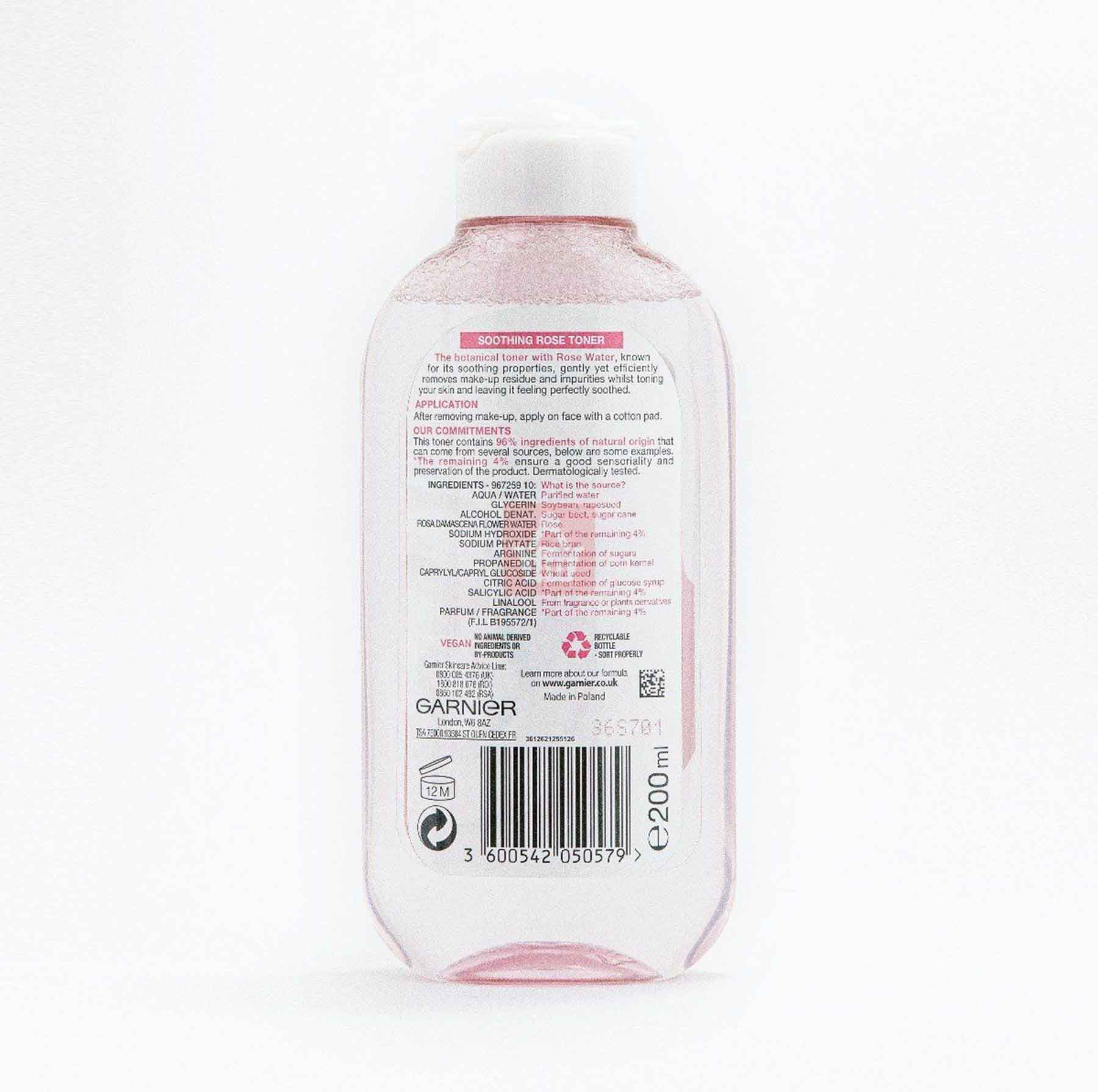 تونر پاک کننده صورت گارنیه مدل Rose Toner حجم 200 میلی لیتر