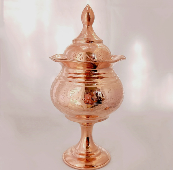 قندان مسی مدل لب چین لیزری پایه دار کد ZH332.1