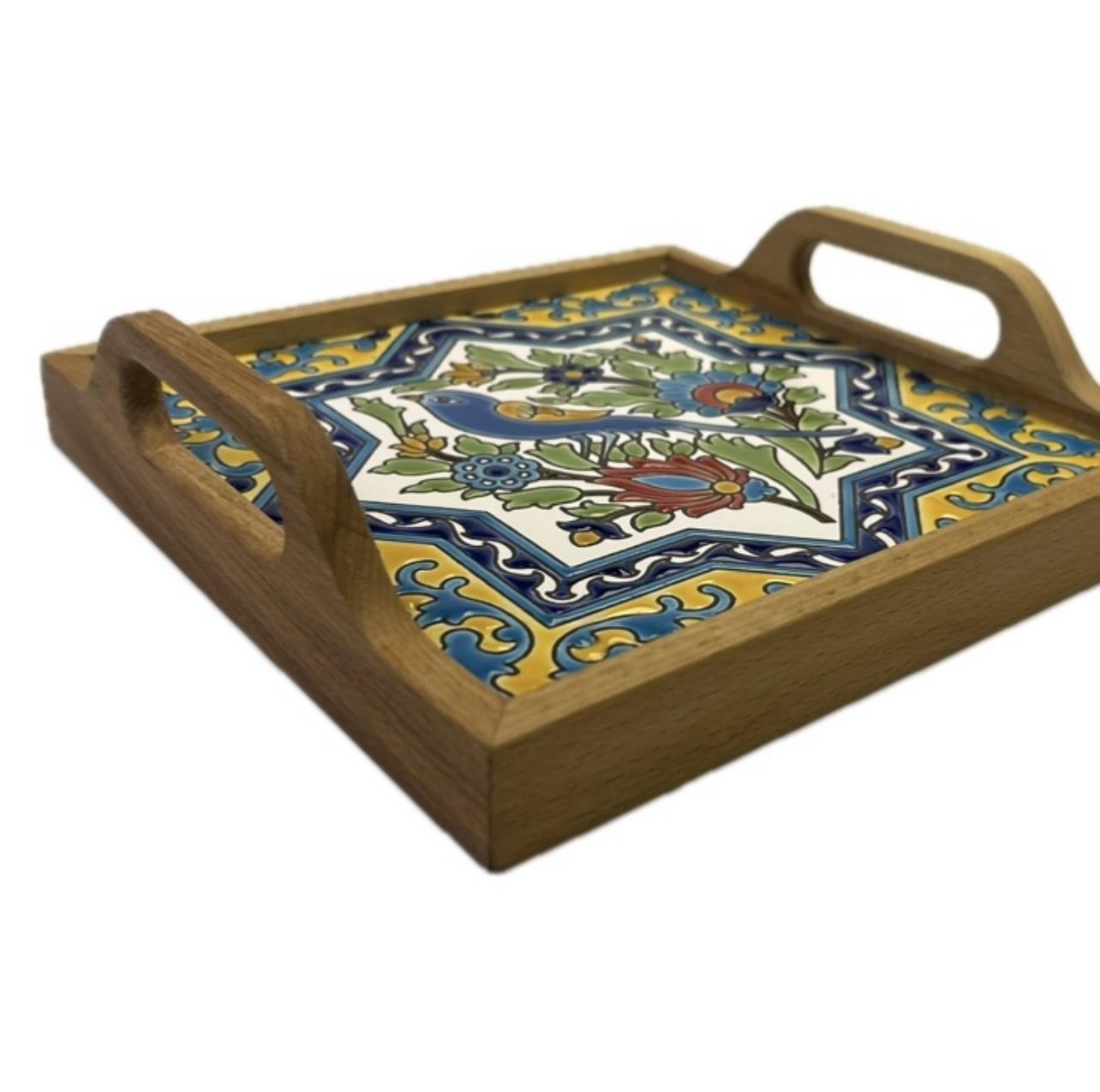 سینی کاشی کاری مدل مرغ مینا