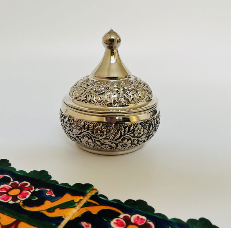 قندان مسی مدل قلم زنی کروم کد ZH418.2