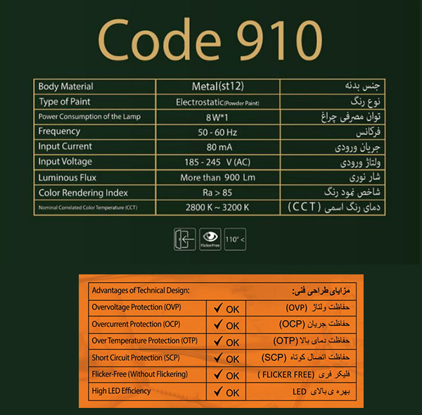 چراغ دیواری مدل دکوراتیو کد 910