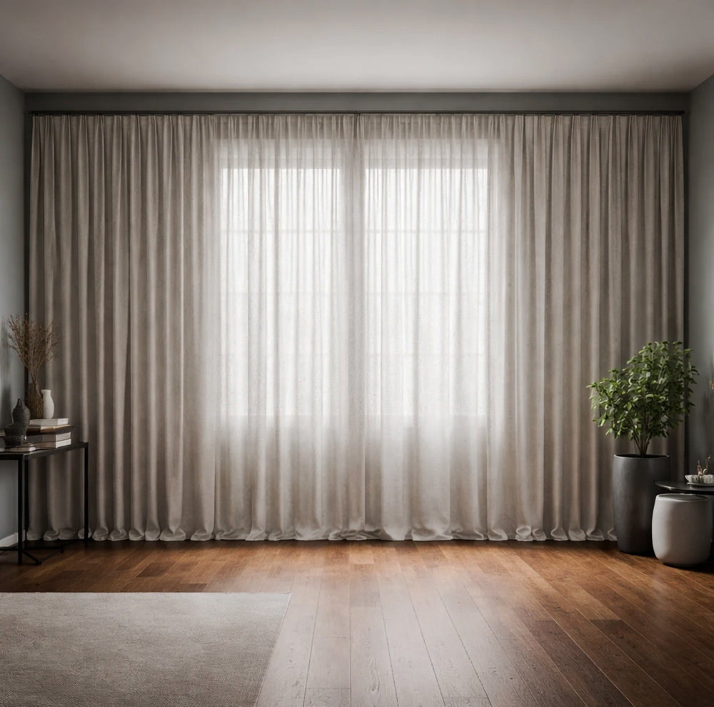 پرده تیکو دکو مدل دوخت ساده حریرکتان ژاکارت طرح محو سایز 280 × 800 سانتی‌متر