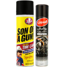 اسپری تمیز کننده لاستیک خودرو اس تی پی مدل Son of a Gun به همراه اسپری پولیش داشبورد کاسپین