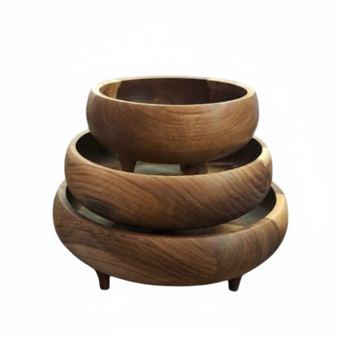 کاسه چوبی مدل خمره ای پایه دار بسته 3 عددی