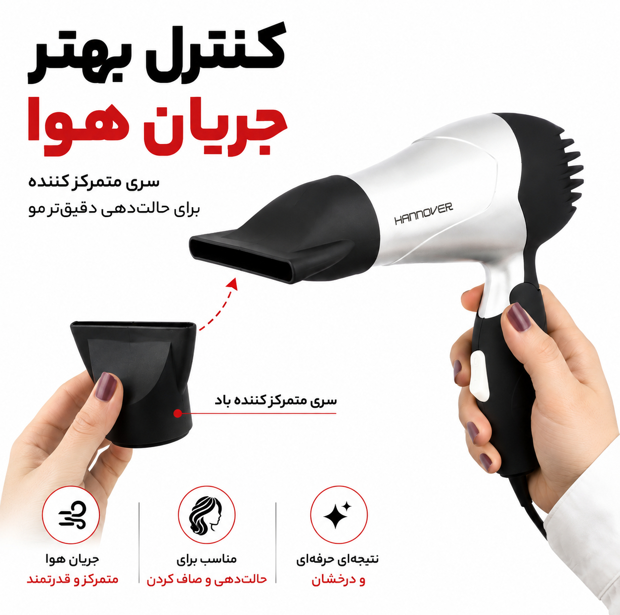 سشوار تاشو هانوور مدل 1846 با موتور AC 1800 وات