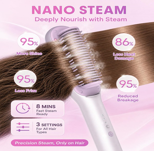 برس حرارتی بخاردار شیگلم مدل Hydra Shot Steam straightening brush Pro وزن 775 گرم با مخزن بخار داخلی و سیستم یونساز