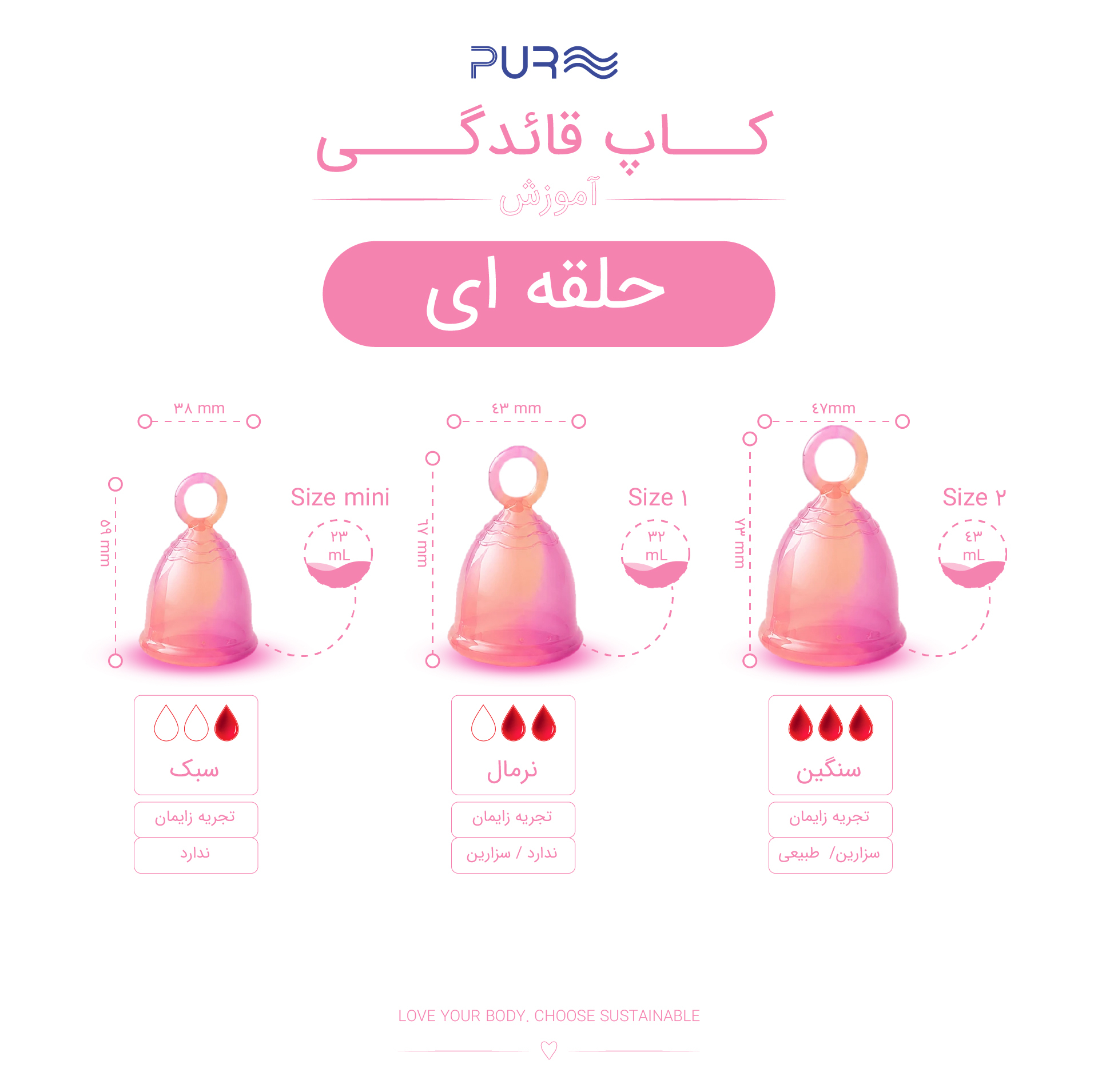 کاپ قاعدگی پیور  مدل حلقه ای سایز 2 به همراه لیوان ضد عفونی کننده