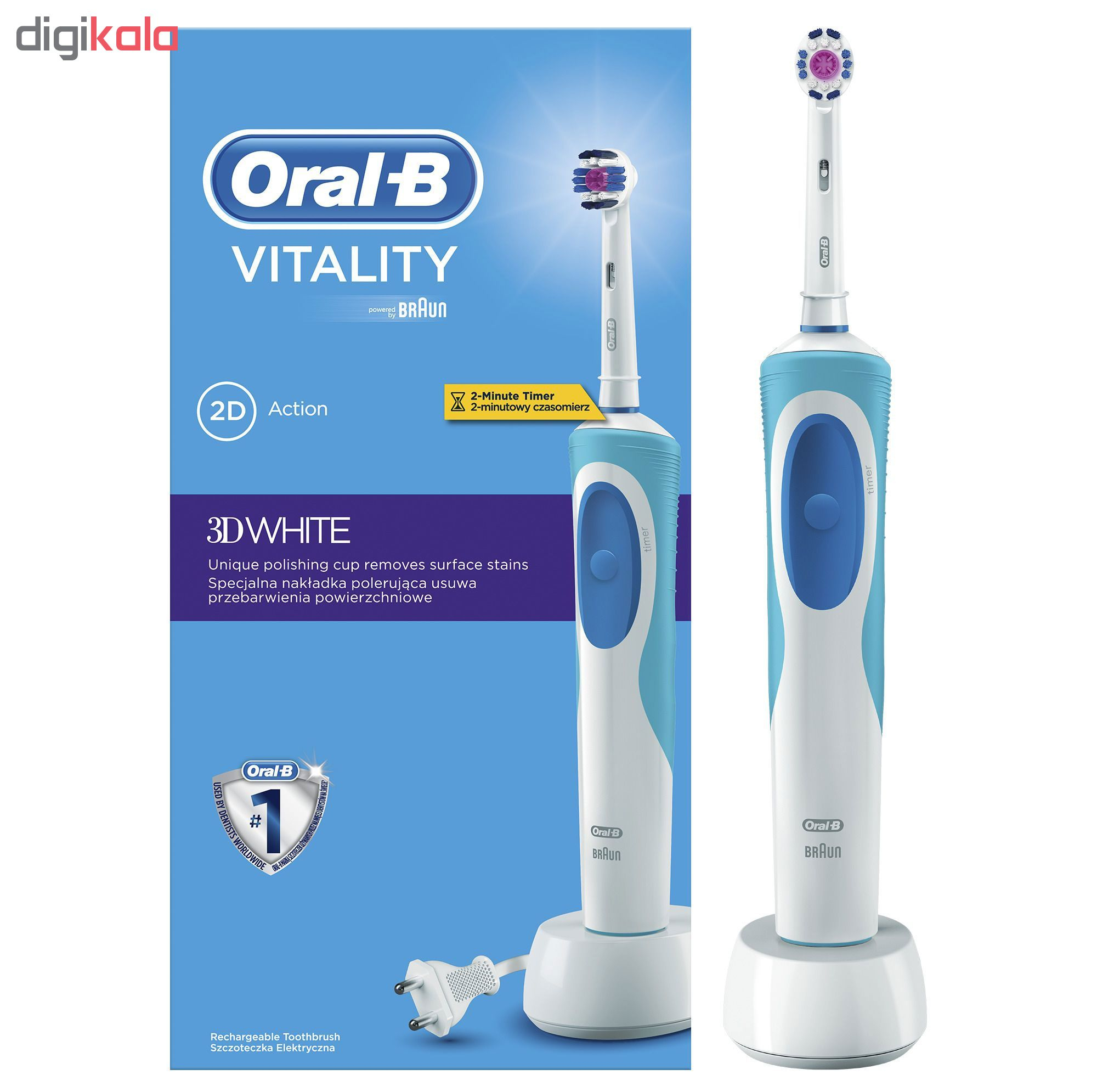 مسواک برقی اورال-بی مدل Vitality D12.513w 3D Whiteبه همراه سری مسواک برقی اورال-بی مدل EB17s Sensitive Clean