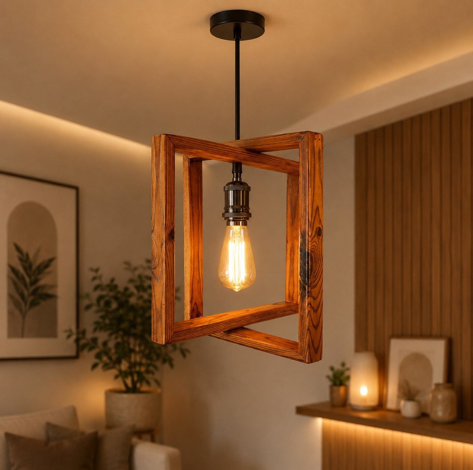 لوستر آویز مدل چوبی کلاسیک کد 01