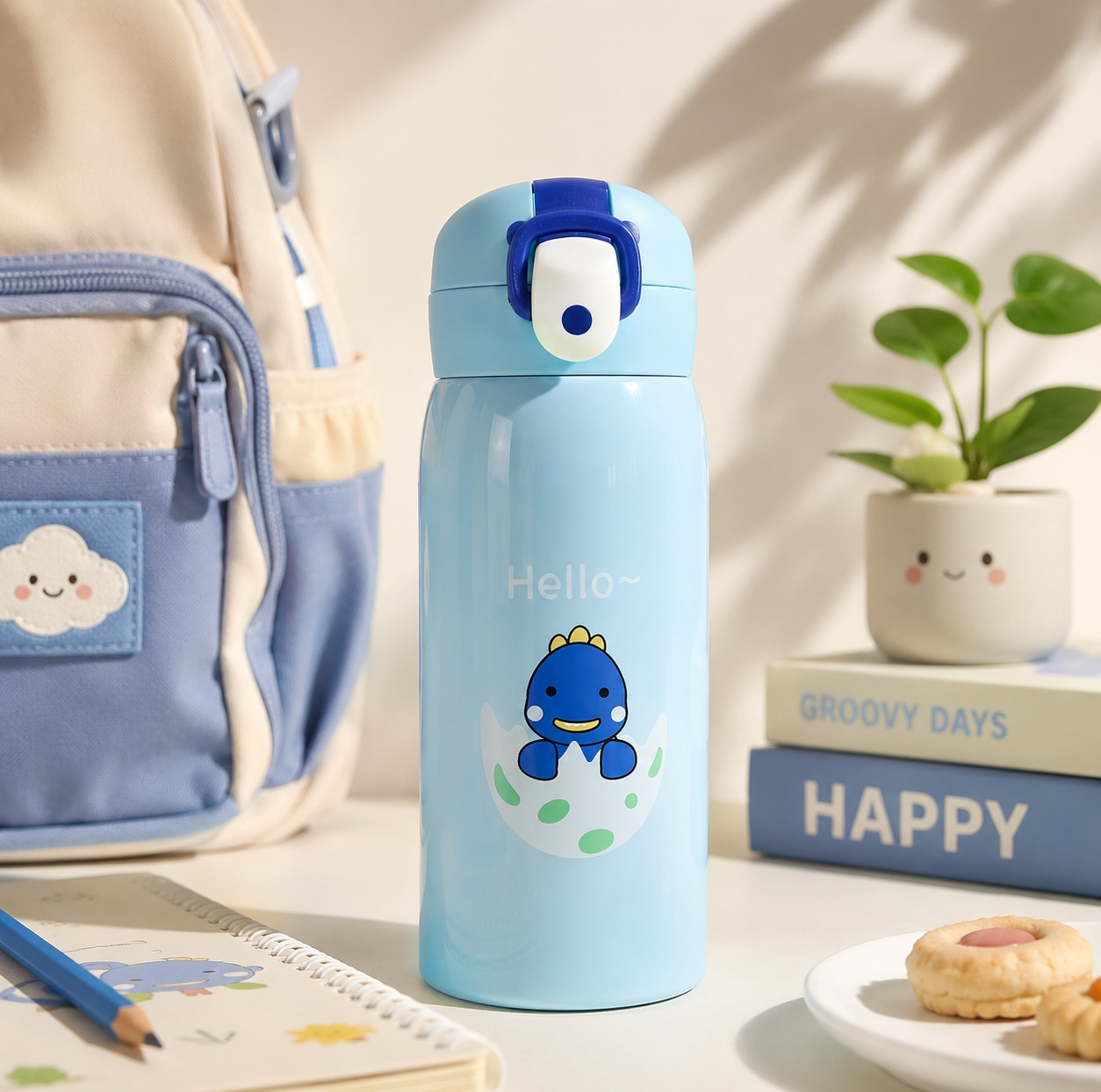 قمقمه کودک مدل دکمهای Hello دایناسور حجم 0.35 لیتر