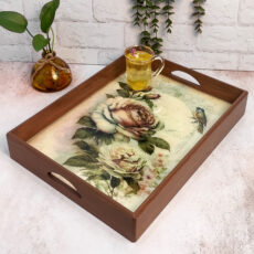 سینی دستساز چوبی رزینی طرح گل رخ