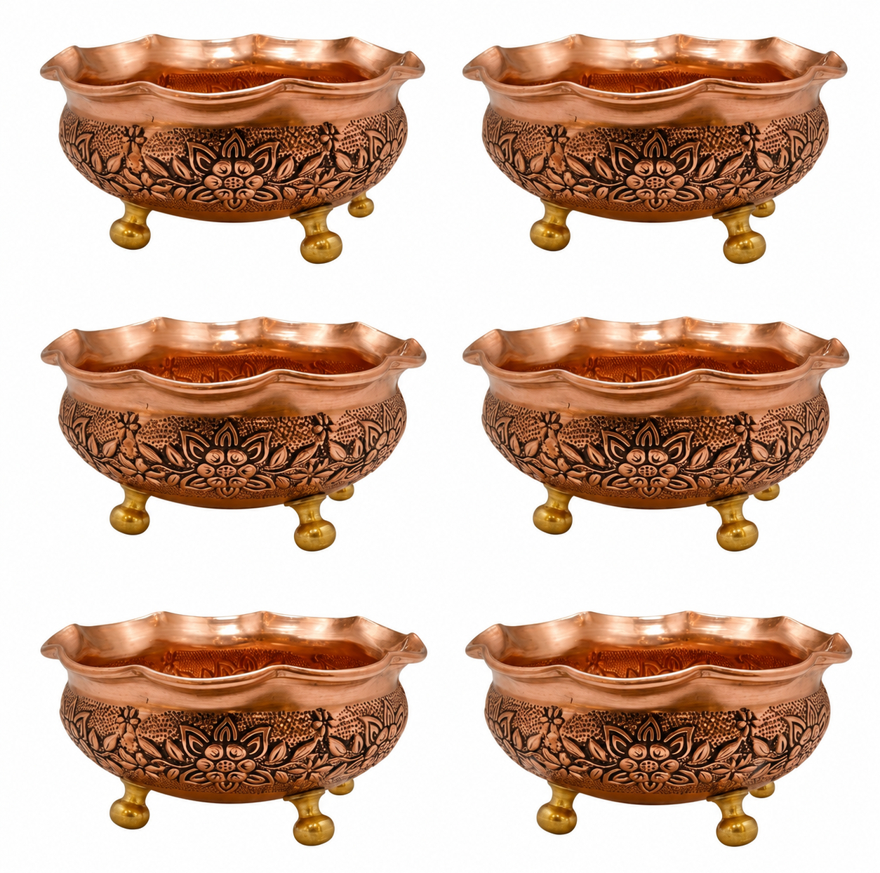 آجیل خوری مسی مدل پیاله آجیل خوری مسی کد 1393 مجموعه 6 عددی