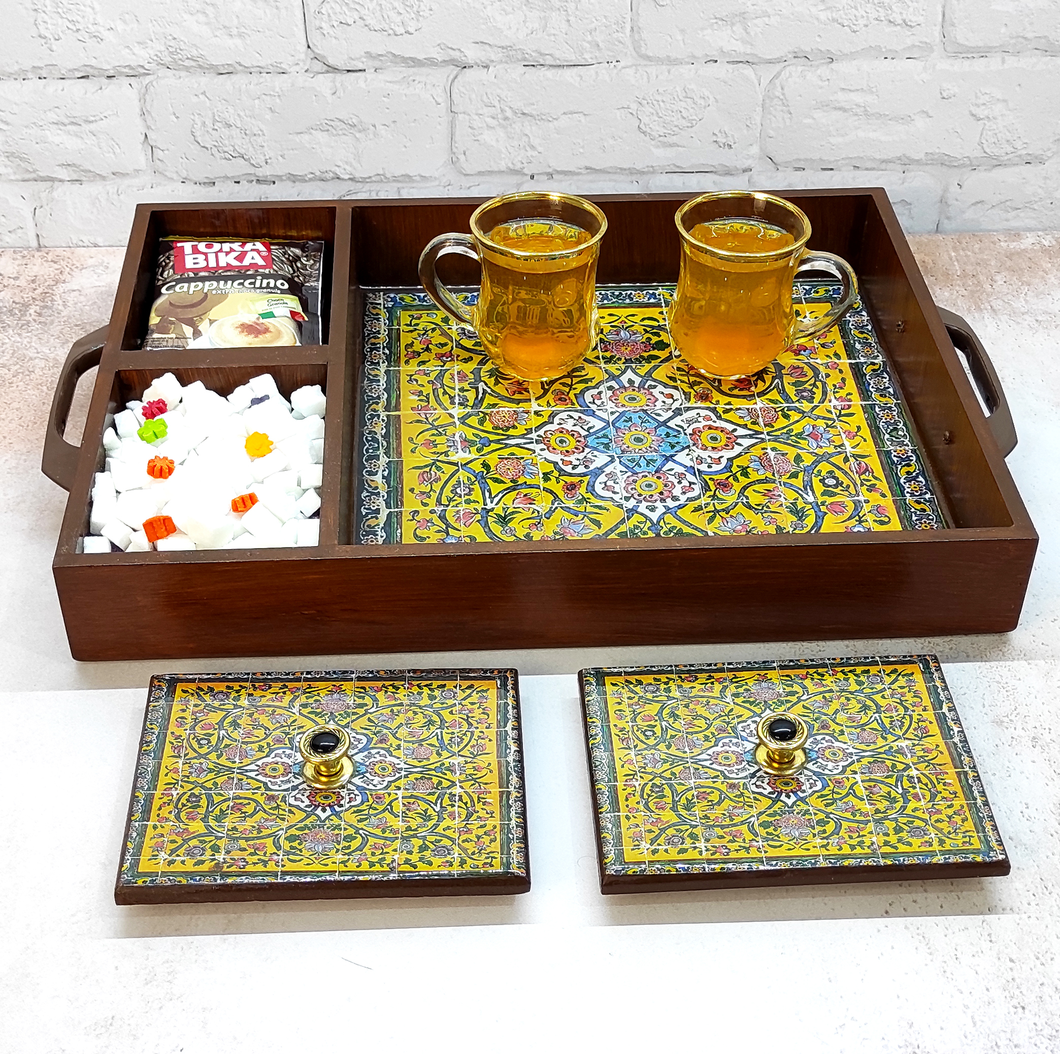 سینی چوبی رزینی مدل نوش نگار کد34