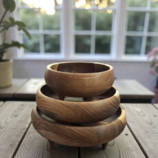کاسه چوبی مدل خمره ای پایه دار بسته 3 عددی