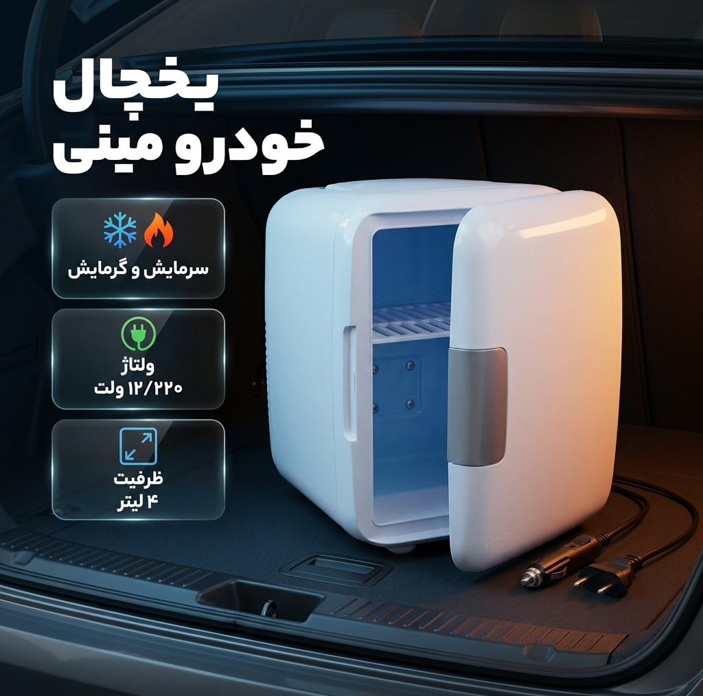 یخچال خودرو مدل مینی 2 حالته سرما و گرما قابل اتصال به برق شهر 220v و فندکی ماشین 12v ظرفیت 4 لیتر