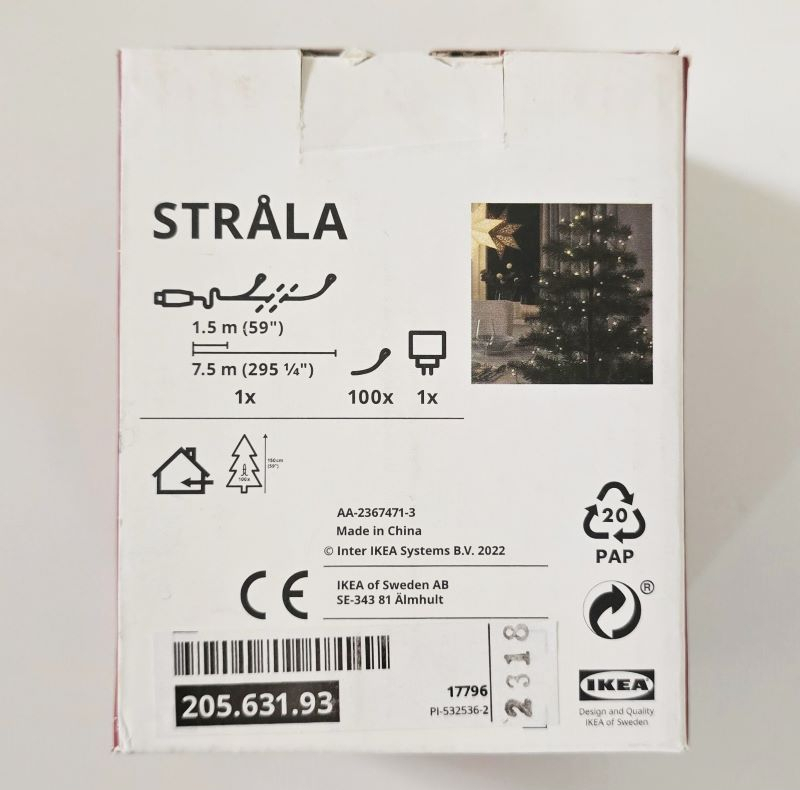 چراغ ریسه ای LED ایکیا مدل STRALA کد 205.631.93 طول 7.5 متر