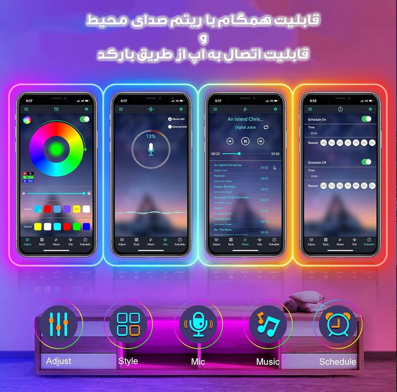 ریسه نئون لومیز مدل APP-5M RGB طول ۵ متر به همراه آداپتور
