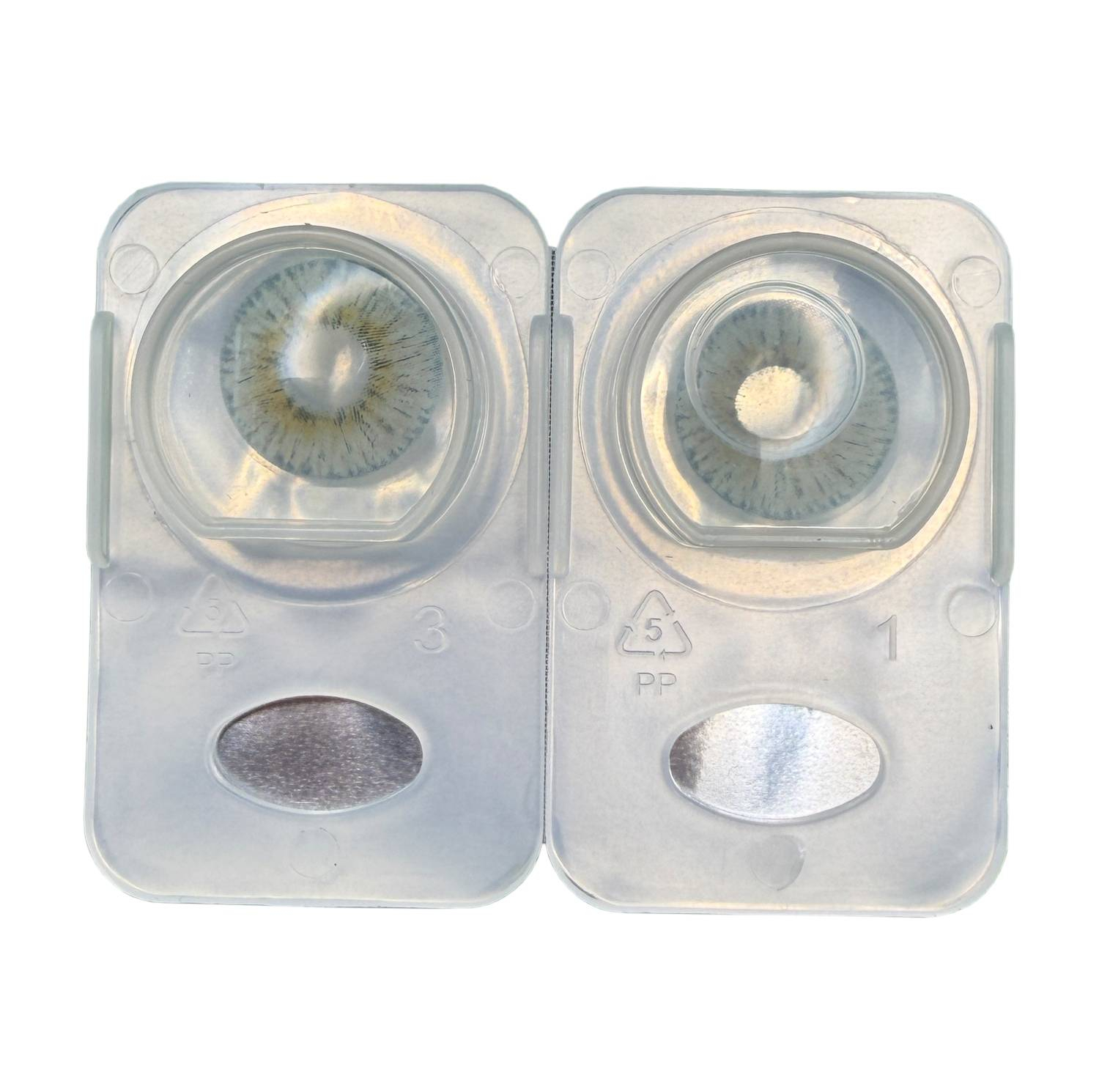 لنز چشم رویال ویژن مدل LUXURY GRAY کد 32 رنگ طوسی آبی مرکز عسلی دور دار