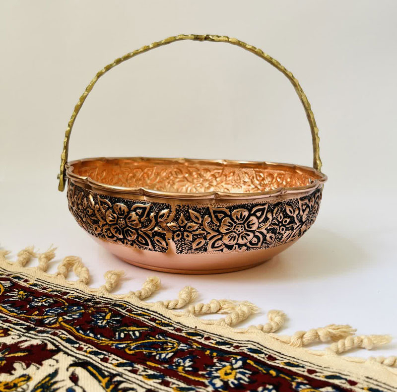 میوه خوری مسی مدل لب چین دسته دار کد ZH319.5