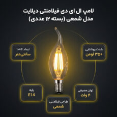 لامپ ال ای دی فیلامنتی 4 وات دیلایت کد 00188x12 پایه E14 بسته 12 عددی
