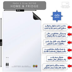 تخته وایت‌برد هوم اند فریج مدل SINGLE H&F سایز 50x32 سانتی‌متر به همراه ماژیک و مگنت مجموعه 5 عددی