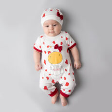 ست سرهمی و کلاه نوزادی دخترانه طرح گاو کد M268