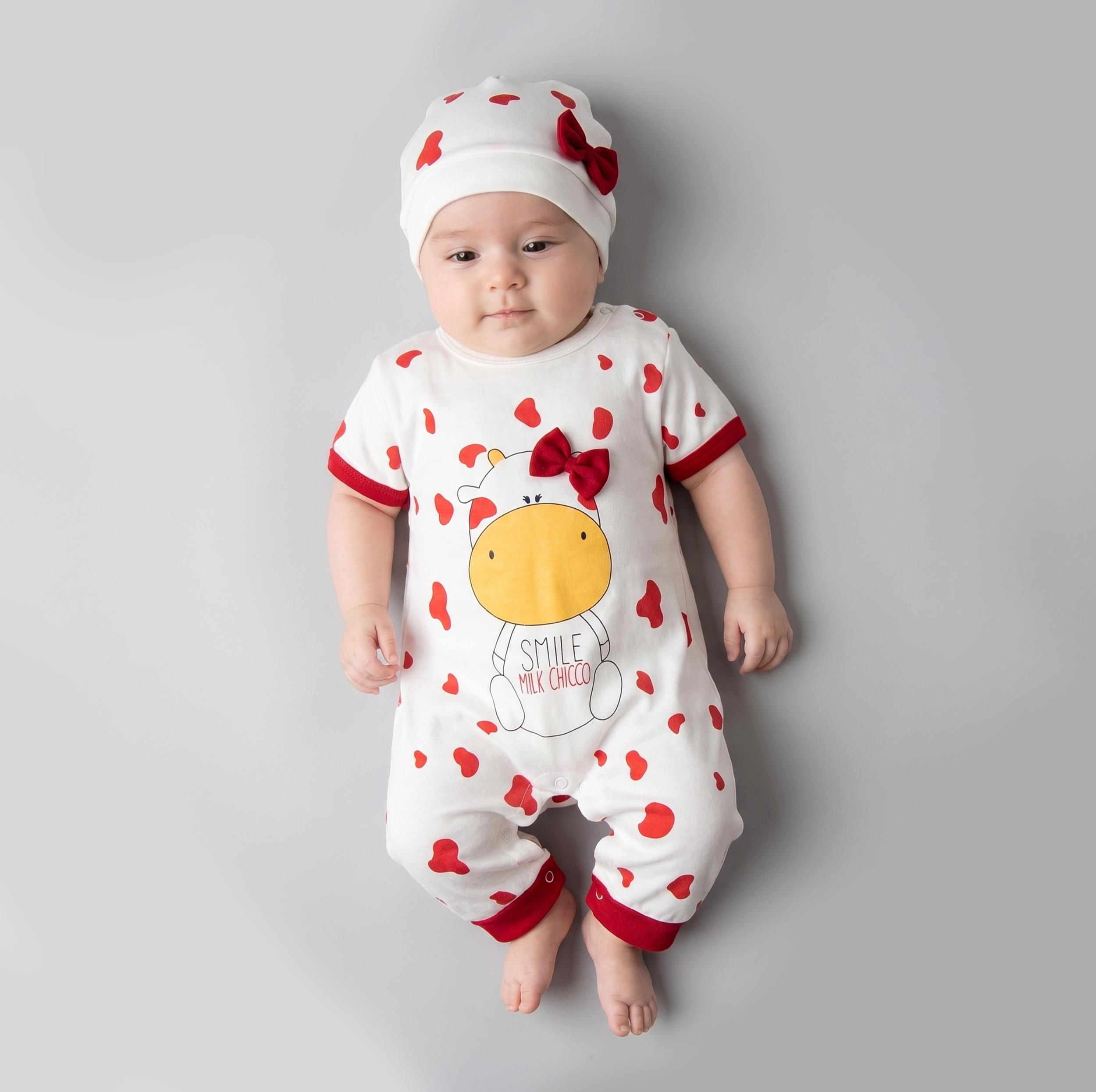 ست سرهمی و کلاه نوزادی دخترانه طرح گاو کد M268