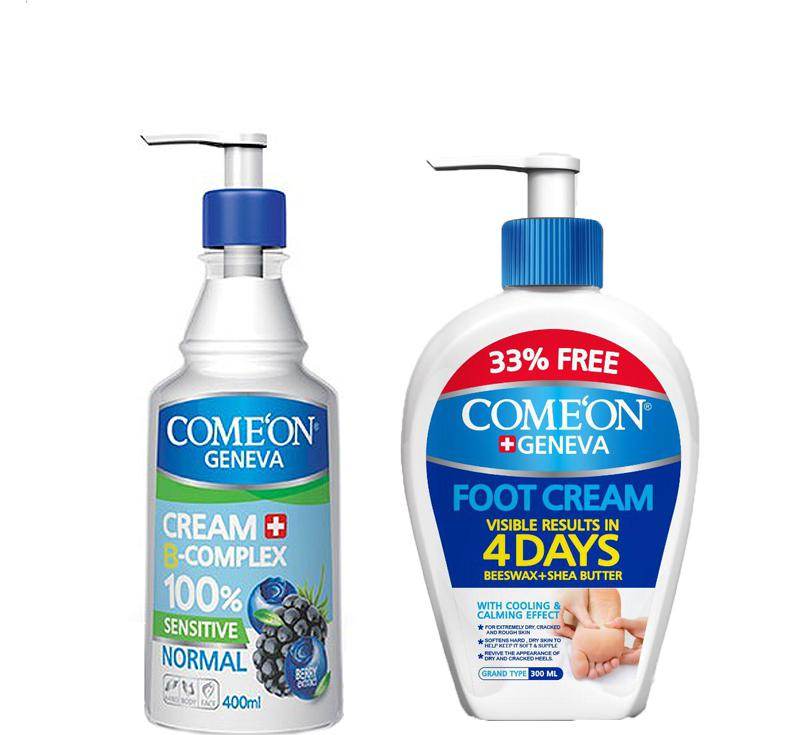 کرم مرطوب کننده کامان (Comeon) مدل Normal Bcomolex حجم 400 میلی لیتر به همراه کرم ترک پا حجم 300 میلی لیتر