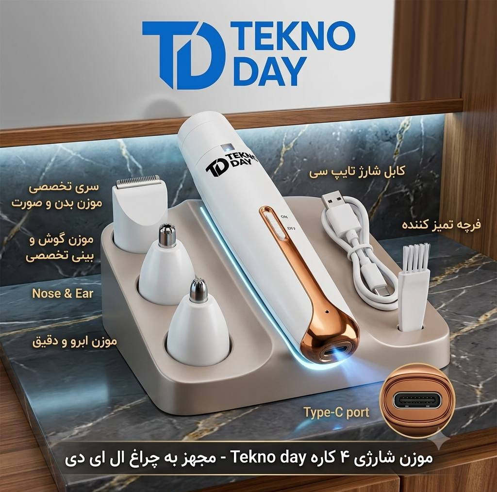 ماشین اصلاح شارژی موی بدن بانوان تکنودی مدل ۴ کاره