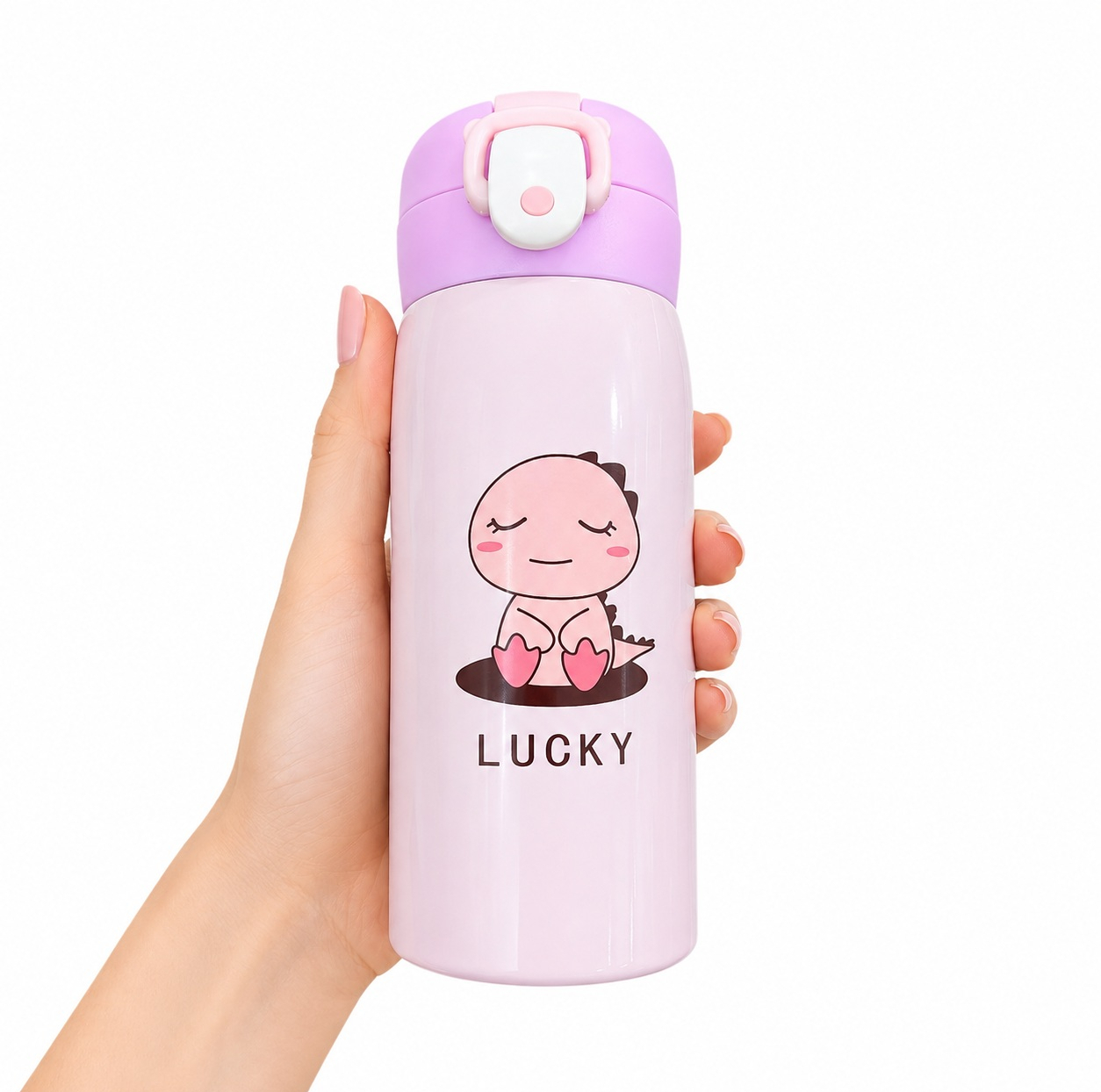 قمقمه کودک مدل دکمه‌ای Lucky دایناسور حجم 0.35 لیتر