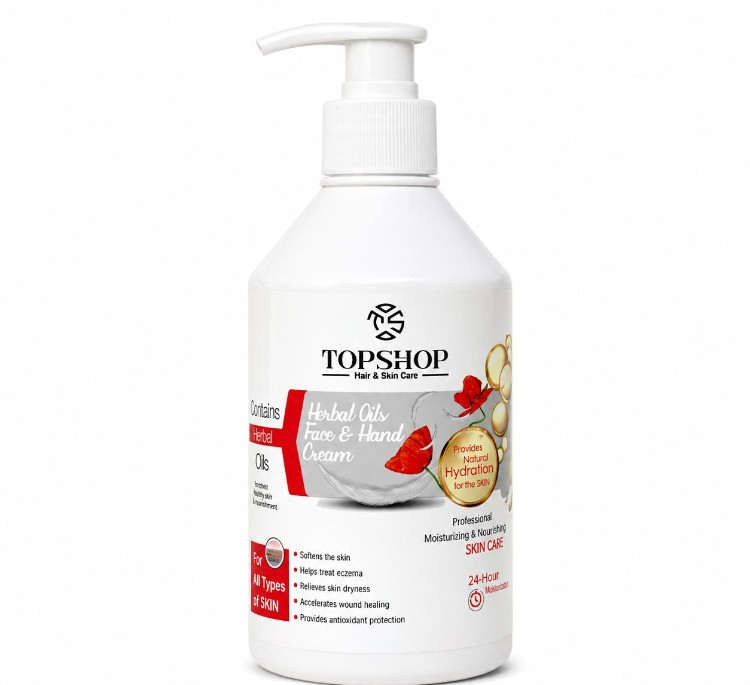 کرم مرطوب کننده دست و صورت تاپ شاپ مدل Herbal Oil حجم 500 میلی لیتر