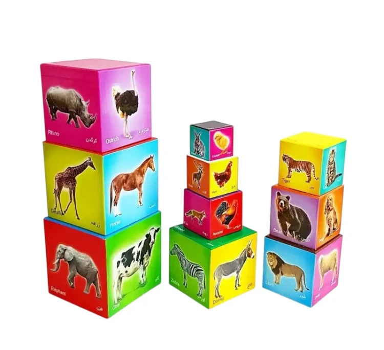 بازی فکری مدل برج مکعب طرح حیوانات و میوه ها کد 102405 مجموعه 10 عددی