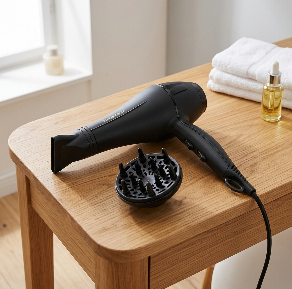 سشوار سیلور کرست مدل SC-D013 با موتور AC، توان 5000 وات، فناوری تولید یون، تنظیم دما و سرعت در 2 حالت و همراه با دیفیوزر و نازل متمرکزکننده
