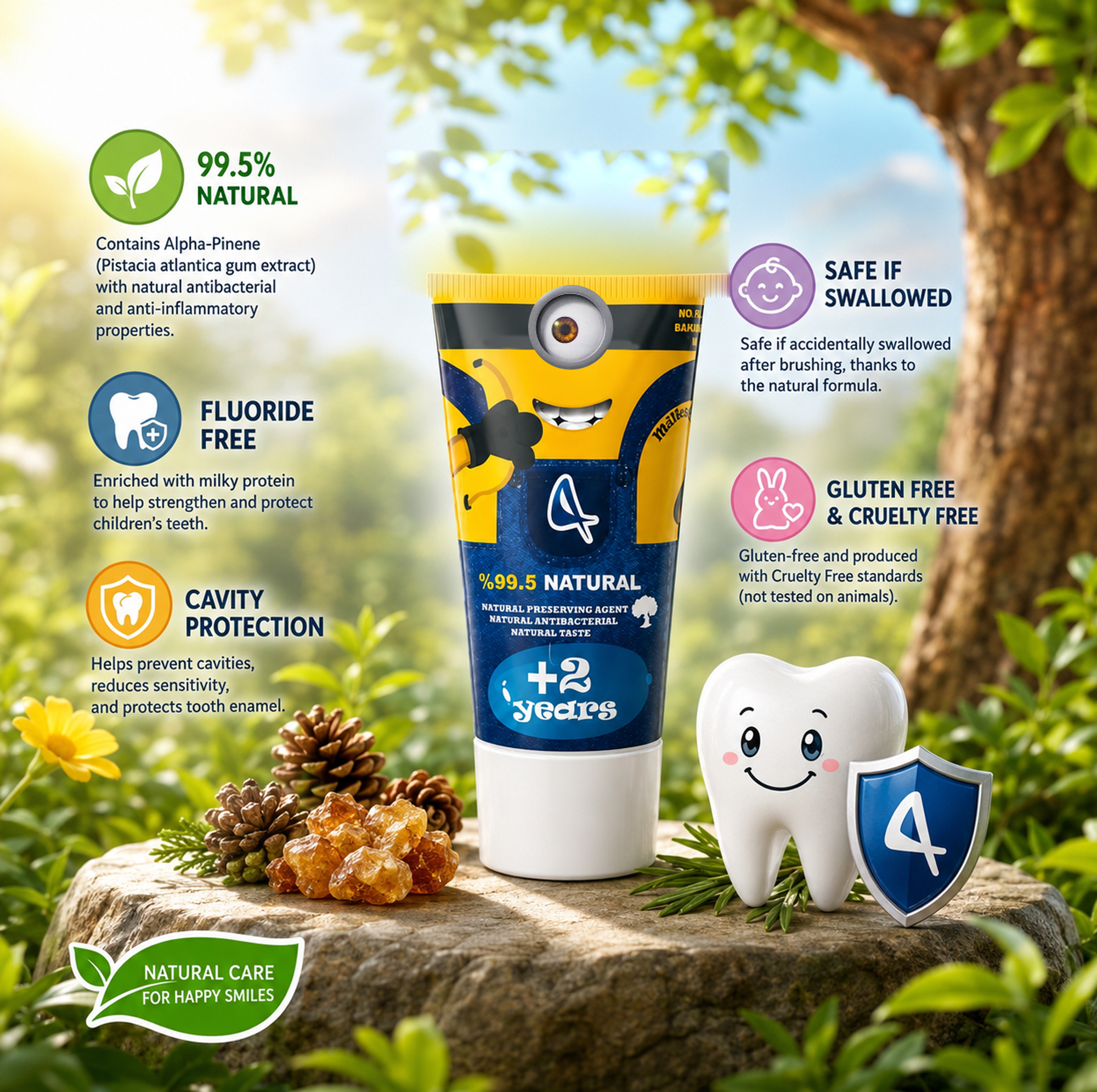 خمیردندان کودک آلفادنت مدل T-B-MINIONS6 حجم 70 میلی‌لیتر مجموعه 6 عددی
