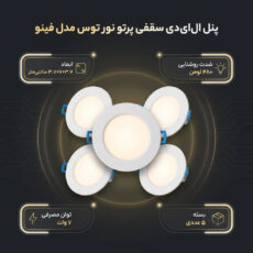 پنل ال ای دی سقفی 7 وات پرتو نور توس مدل توکار فینو بسته 5 عددی