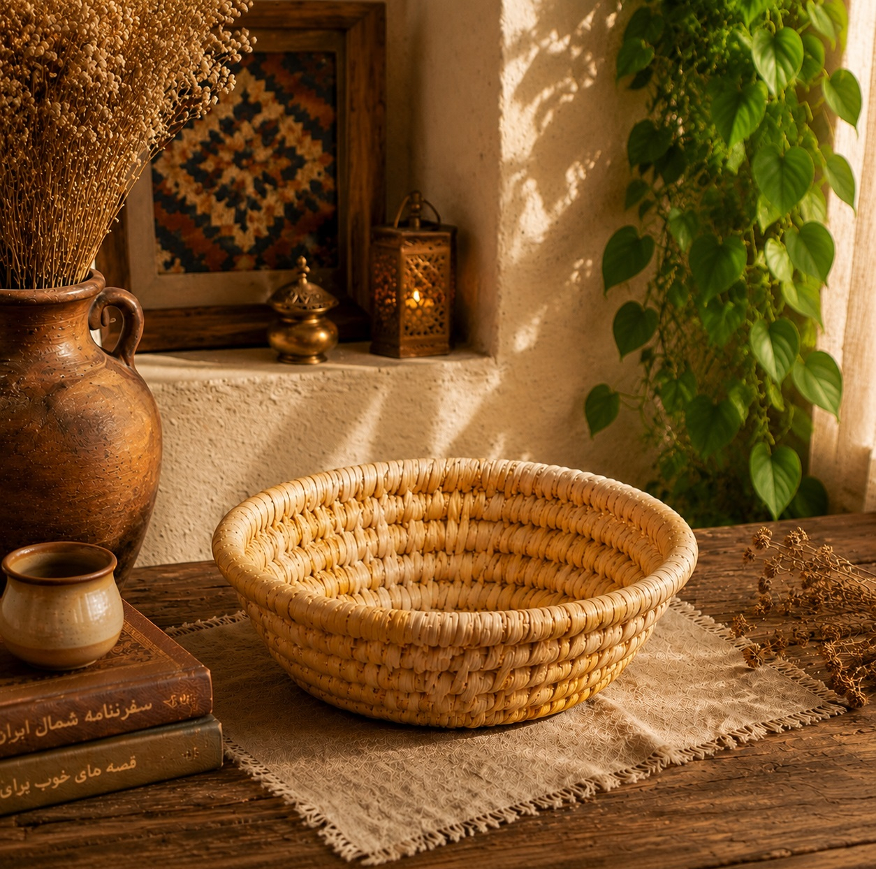 سبد حصیر بافی مدل گرد R1020