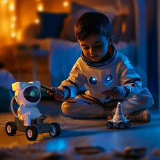 چراغ خواب اتاق کودک مدل چراغ خواب کهکشانی ماشین سوار اسپیکردار