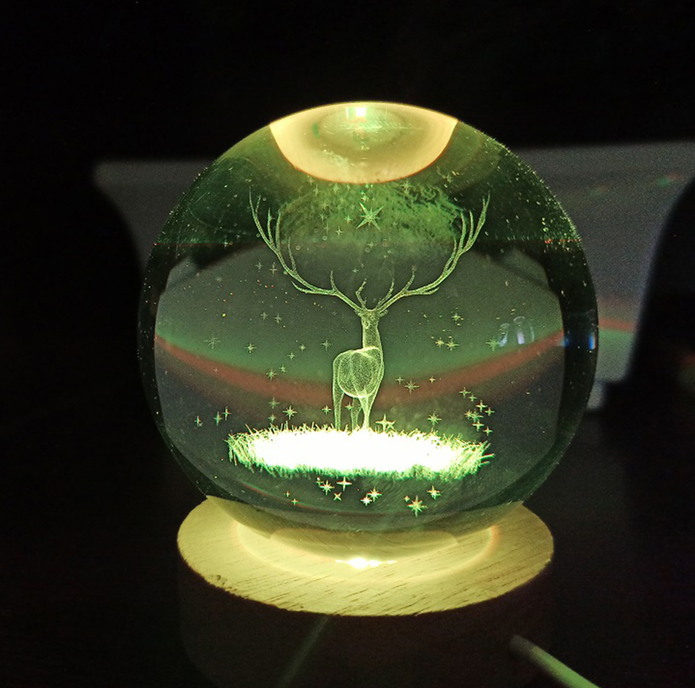 چراغ خواب مدل 3D Crystal طرح گوزن
