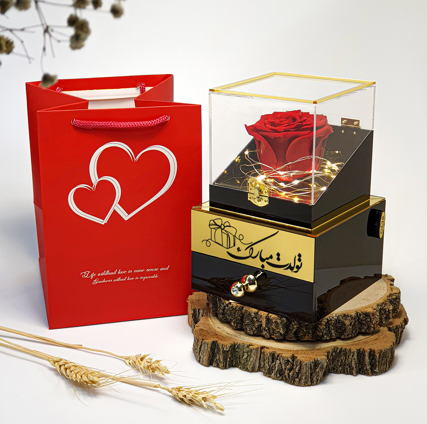 جعبه موزیکال مدل رز جاودان طرح تولدت مبارک کد M01