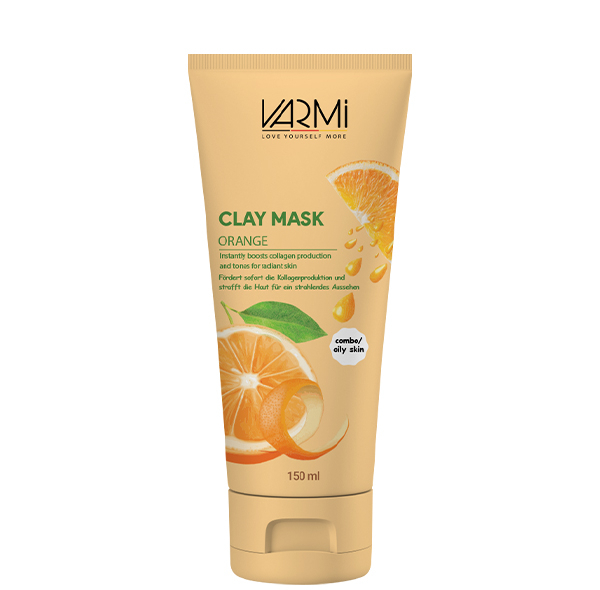 ماسک صورت خاک رسی پرتقال وارمی مدل Clay Mask حجم 150 میلی‌لیتر ضد جوش و آکنه، سم‌زدای عمقی، حاوی کپسول ویتامین C، روشن‌کننده و سفت‌کننده پوست، مناسب پوست چرب و مختلط