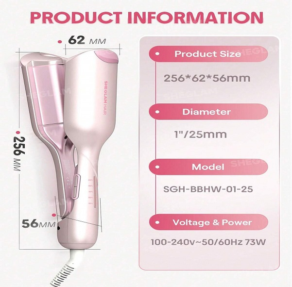 فر کننده مو شیگلم مدل cuppid,s charm Beach Babe Hair Waver سایز 25 با پوشش سرامیک و تنظیم دما تا 210 درجه