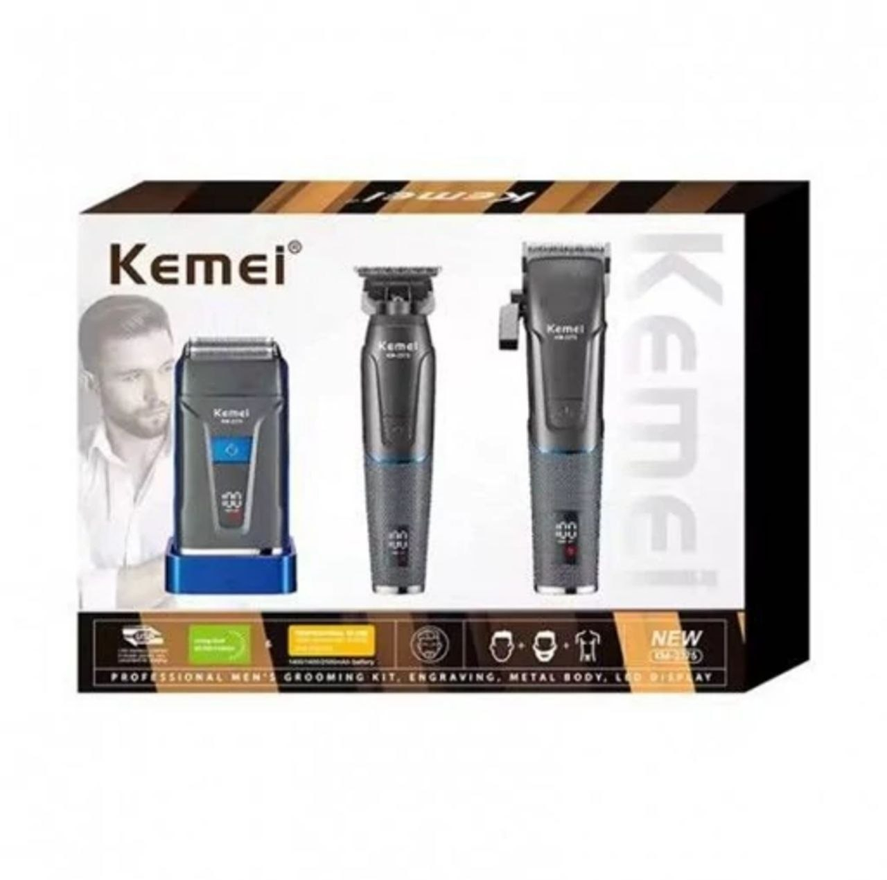 ماشین اصلاح موی سر و صورت شارژی کیمی مدل KM-2375 3in1 مجموعه 3 عددی