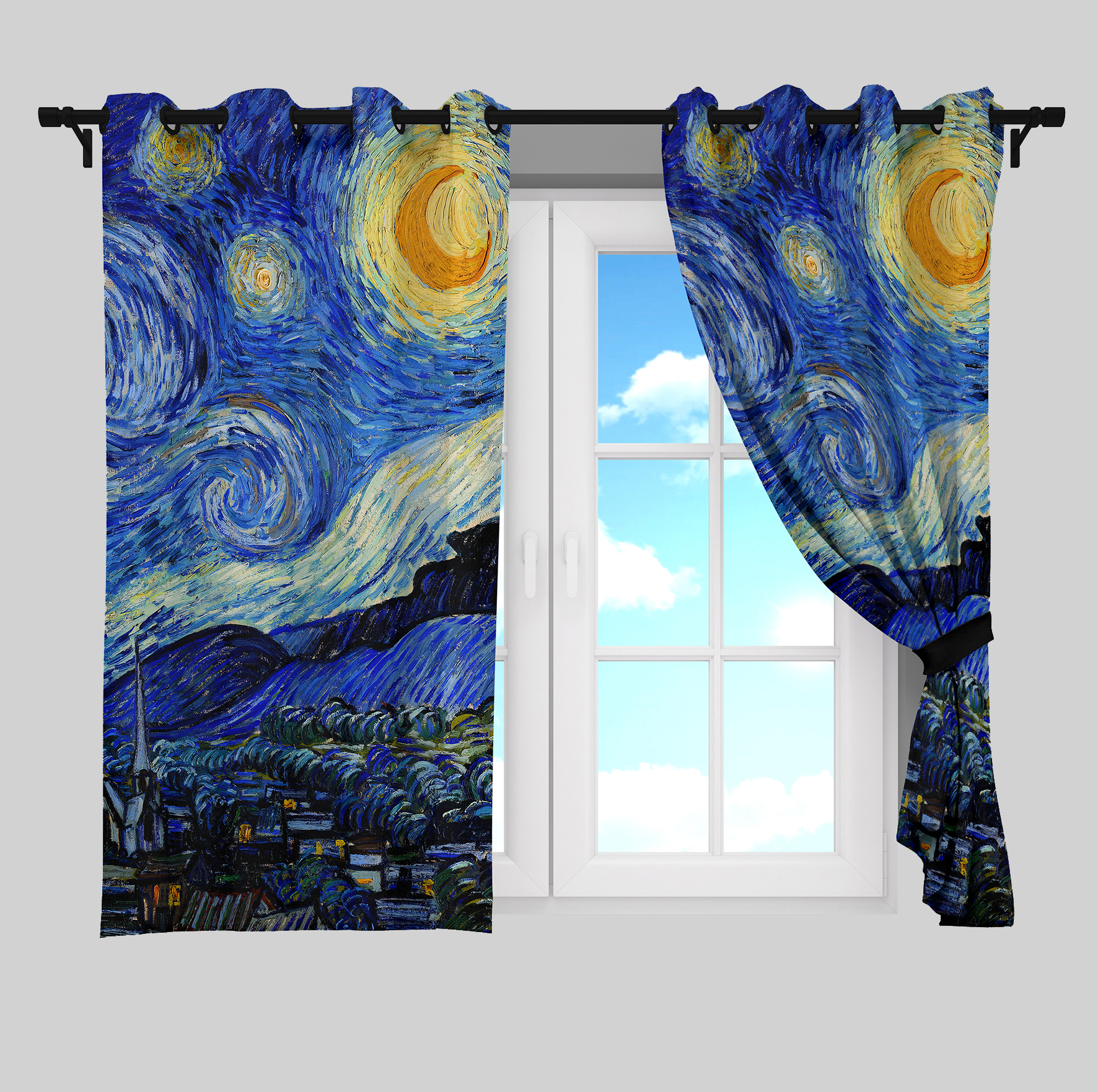پرده پانچ مدل زیگ زاگ شب پر ستاره ونگوگ سایز 145×180 سایز سانتی‌متر
